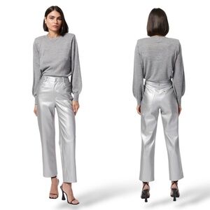 NWT CAMI NYC Hanie Silver Metallic 5 Pocket Jeans Straight Cropped Leg SZ 10